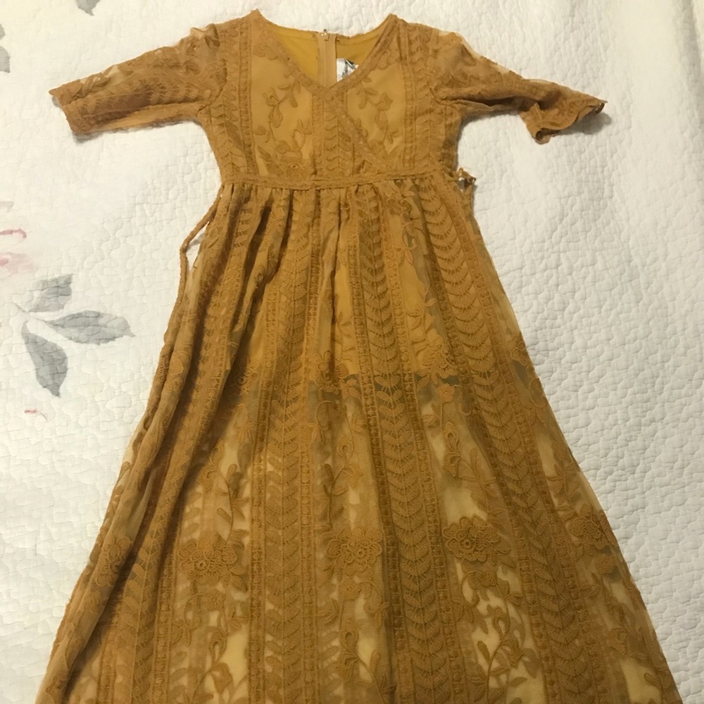 Mustard colored maxi length Rare Editions dress